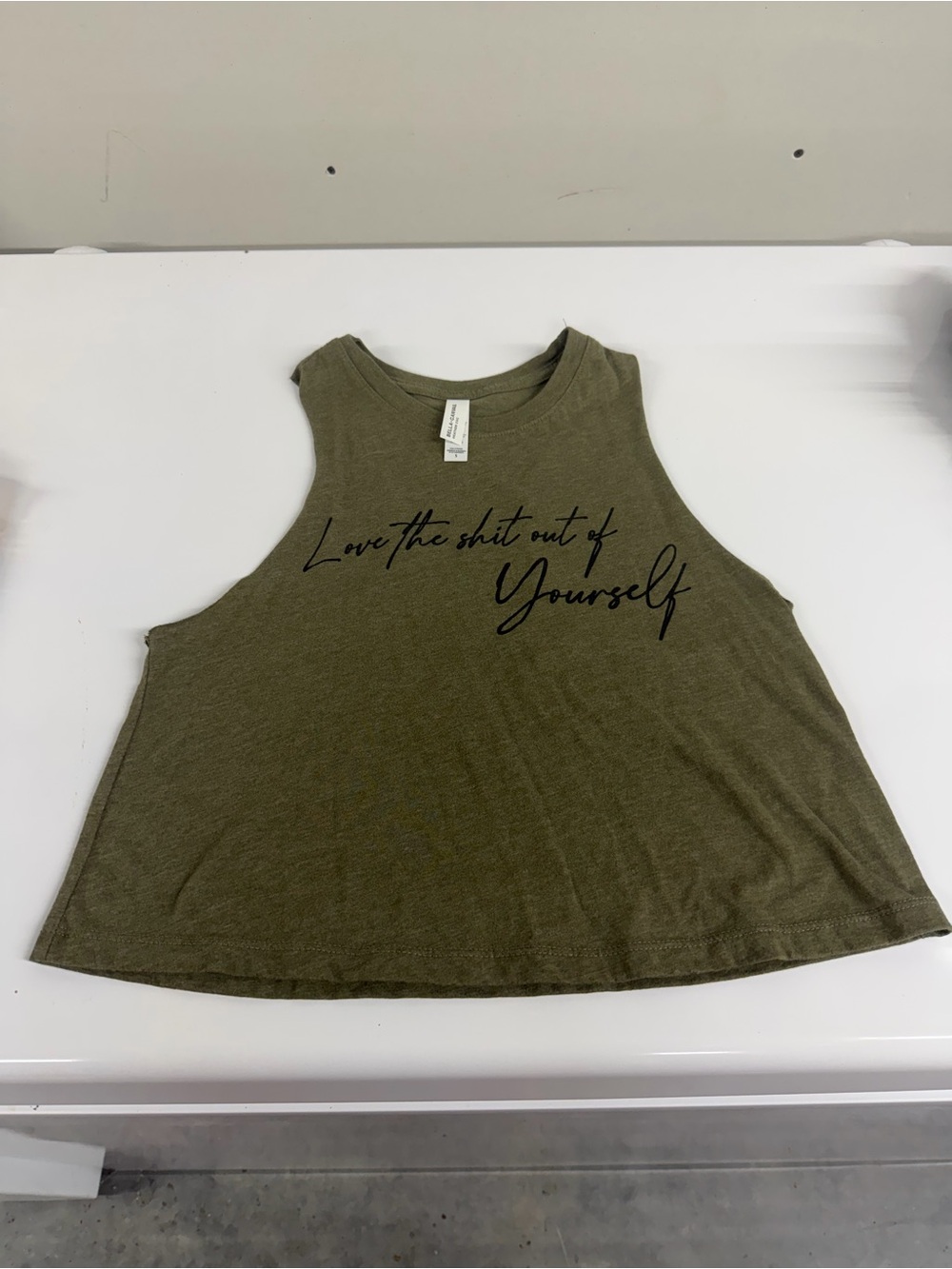Women’s Olive Green Graphic Muscle Tank - Love Yourself